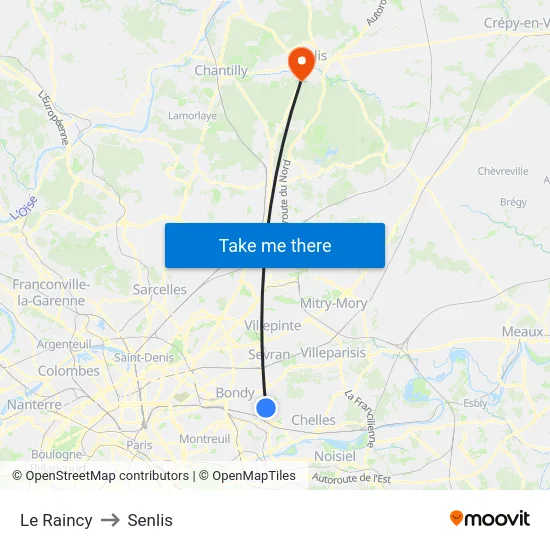 Le Raincy to Senlis map