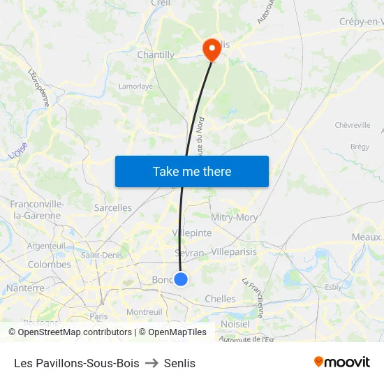 Les Pavillons-Sous-Bois to Senlis map