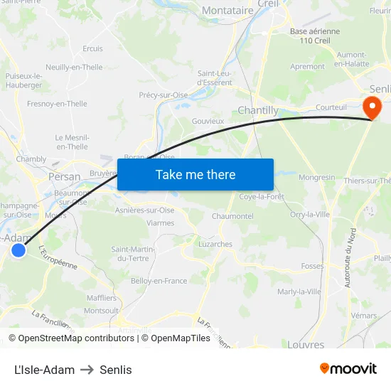 L'Isle-Adam to Senlis map