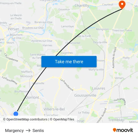 Margency to Senlis map