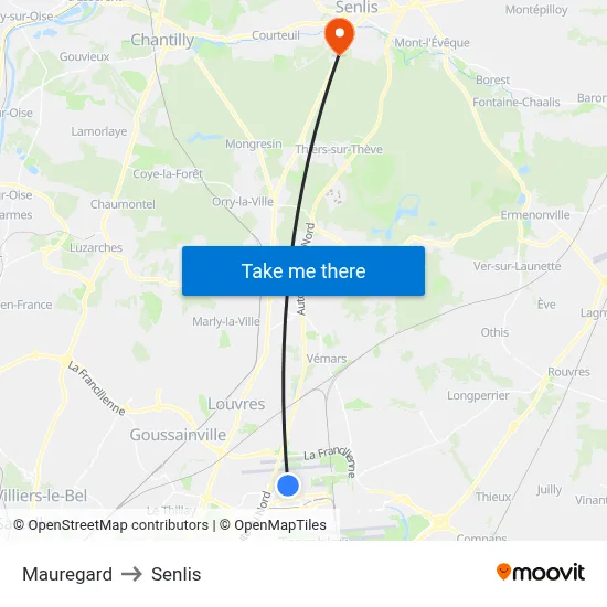 Mauregard to Senlis map