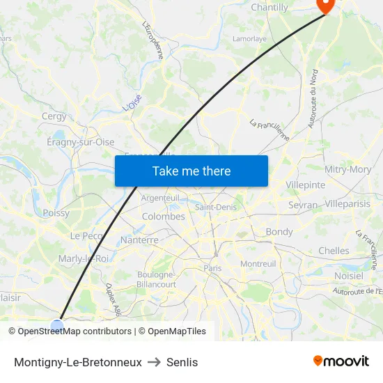 Montigny-Le-Bretonneux to Senlis map