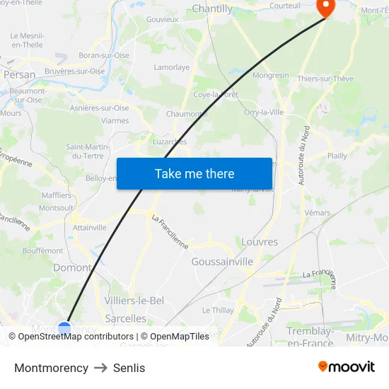 Montmorency to Senlis map
