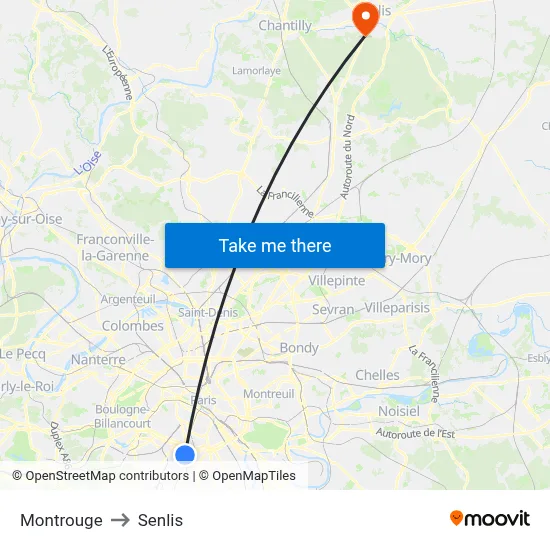 Montrouge to Senlis map