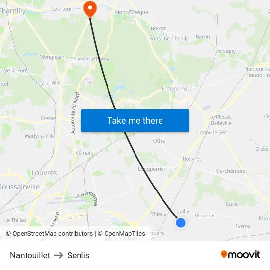 Nantouillet to Senlis map
