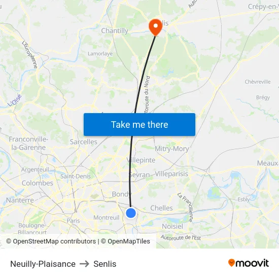 Neuilly-Plaisance to Senlis map