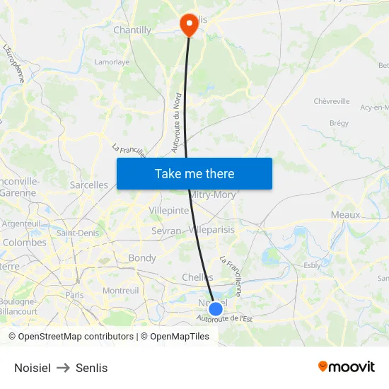 Noisiel to Senlis map
