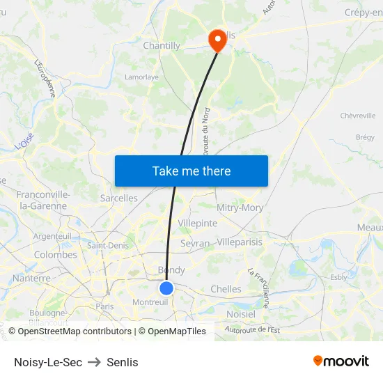 Noisy-Le-Sec to Senlis map
