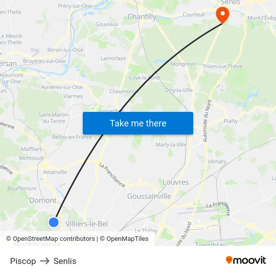 Piscop to Senlis map