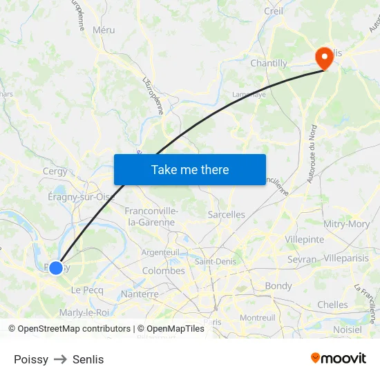 Poissy to Senlis map