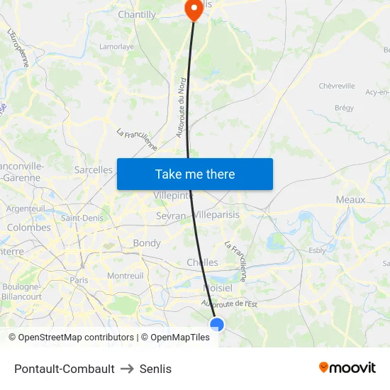 Pontault-Combault to Senlis map