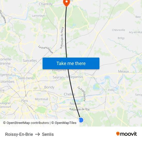 Roissy-En-Brie to Senlis map