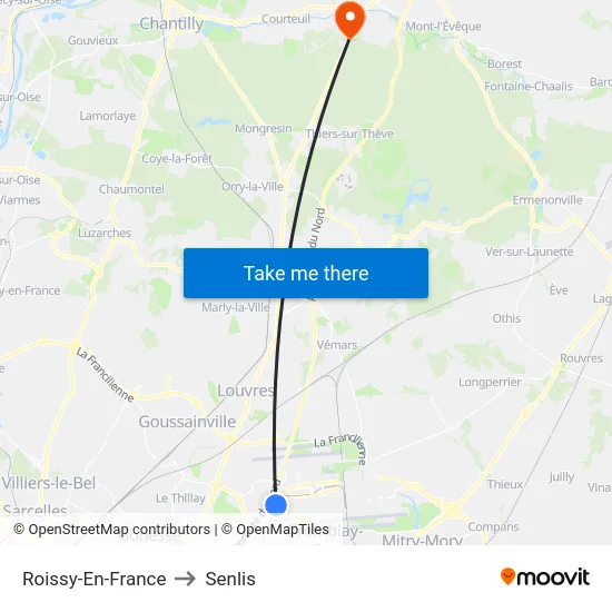 Roissy-En-France to Senlis map
