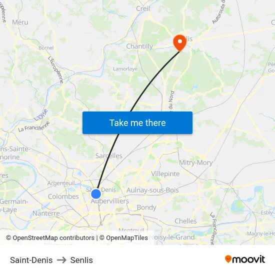 Saint-Denis to Senlis map