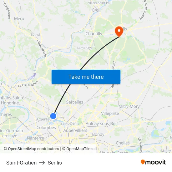 Saint-Gratien to Senlis map