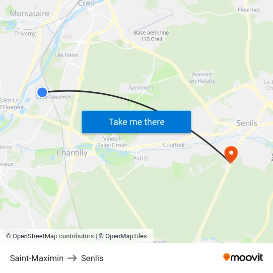 Saint-Maximin to Senlis map