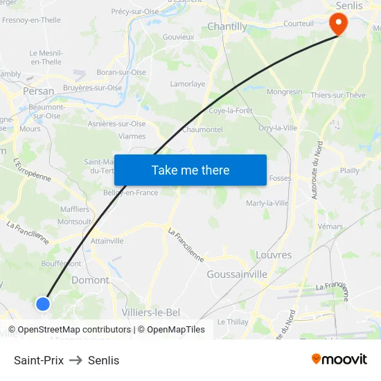 Saint-Prix to Senlis map