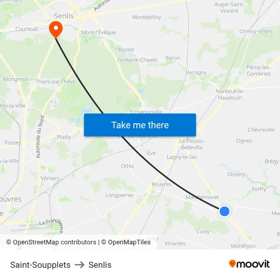 Saint-Soupplets to Senlis map