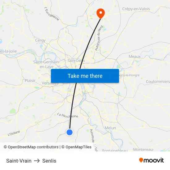 Saint-Vrain to Senlis map