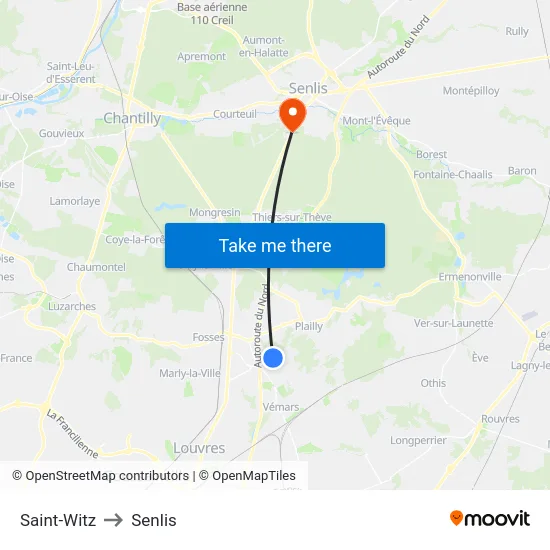 Saint-Witz to Senlis map