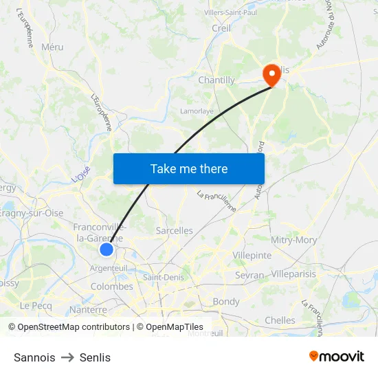 Sannois to Senlis map