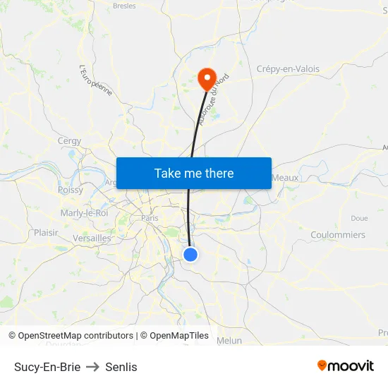 Sucy-En-Brie to Senlis map