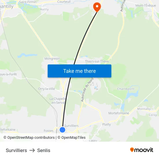 Survilliers to Senlis map