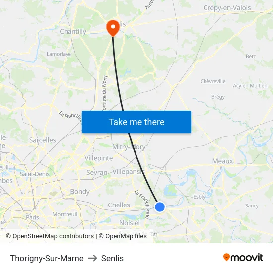 Thorigny-Sur-Marne to Senlis map