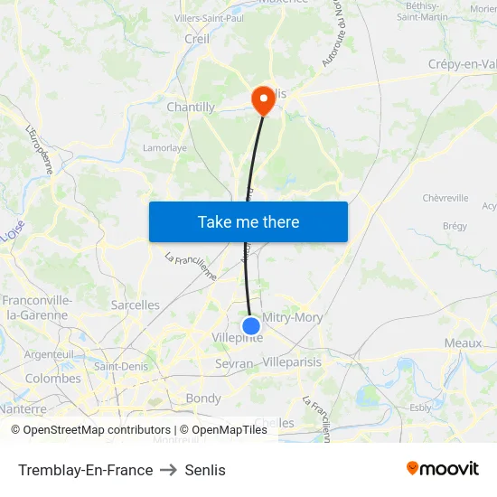 Tremblay-En-France to Senlis map