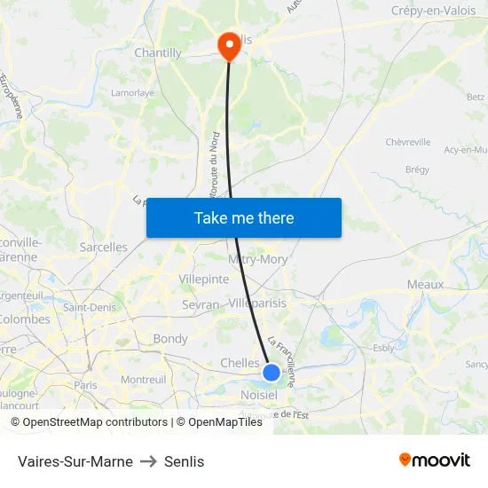 Vaires-Sur-Marne to Senlis map