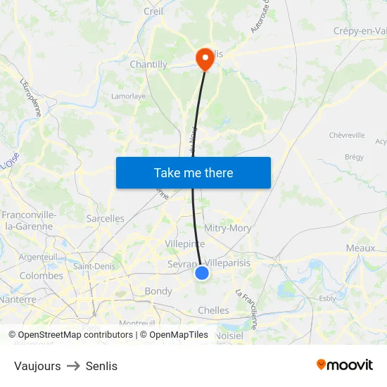 Vaujours to Senlis map