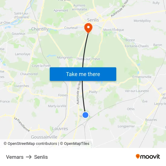 Vemars to Senlis map
