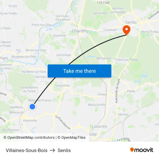 Villaines-Sous-Bois to Senlis map
