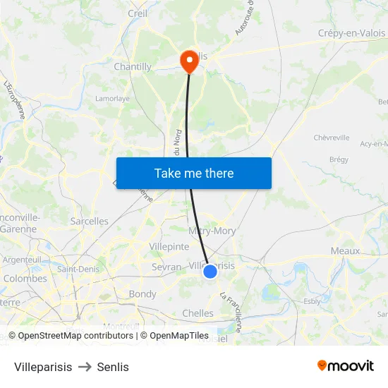 Villeparisis to Senlis map