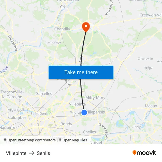 Villepinte to Senlis map