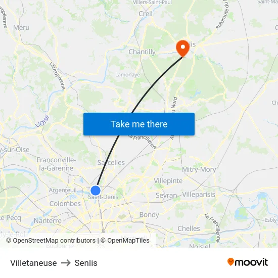 Villetaneuse to Senlis map