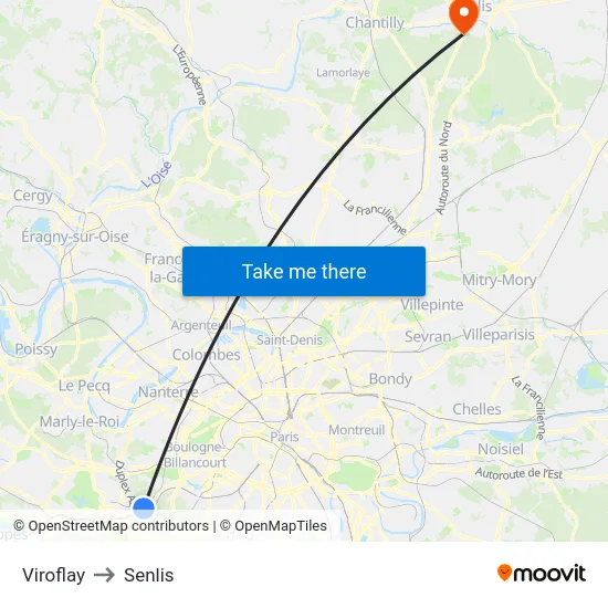 Viroflay to Senlis map