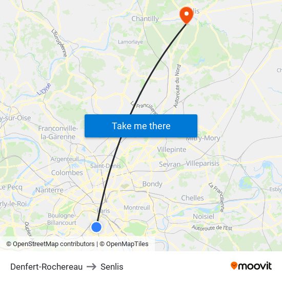 Denfert-Rochereau to Senlis map