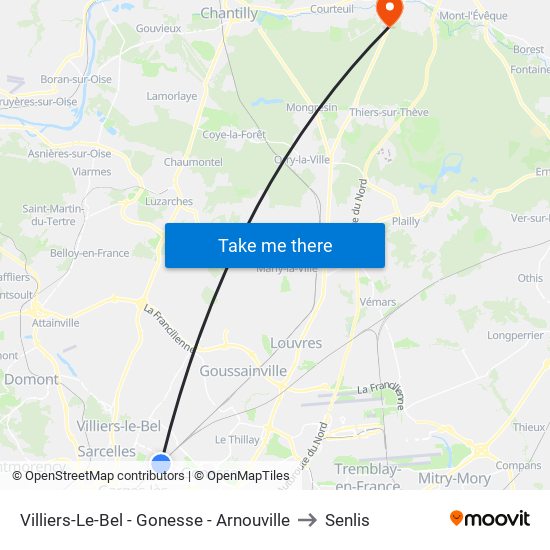 Villiers-Le-Bel - Gonesse - Arnouville to Senlis map