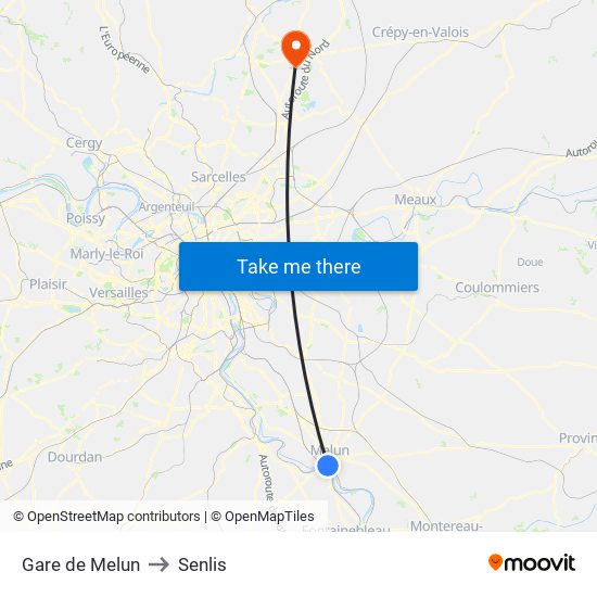 Gare de Melun to Senlis map