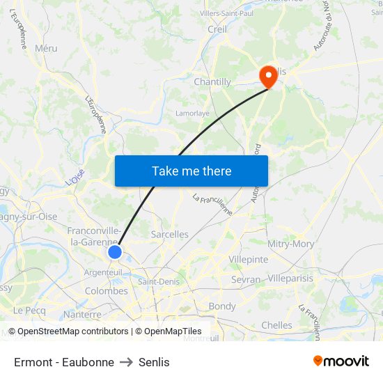 Ermont - Eaubonne to Senlis map