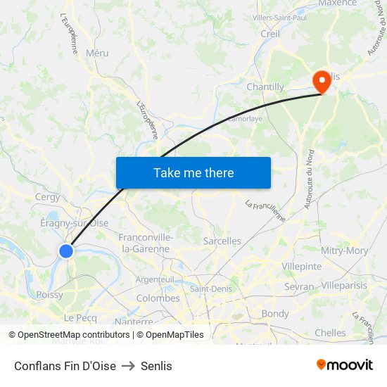 Conflans Fin D'Oise to Senlis map