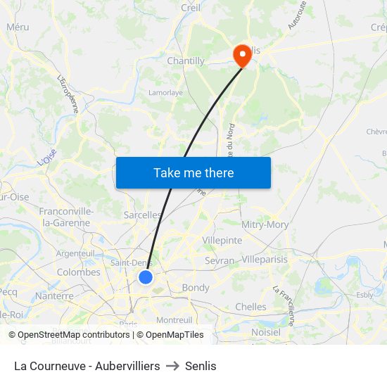 La Courneuve - Aubervilliers to Senlis map