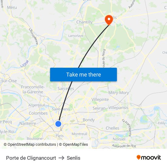 Porte de Clignancourt to Senlis map