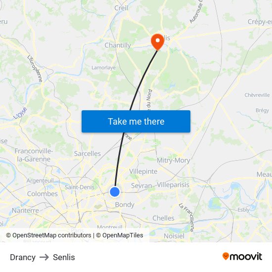 Drancy to Senlis map