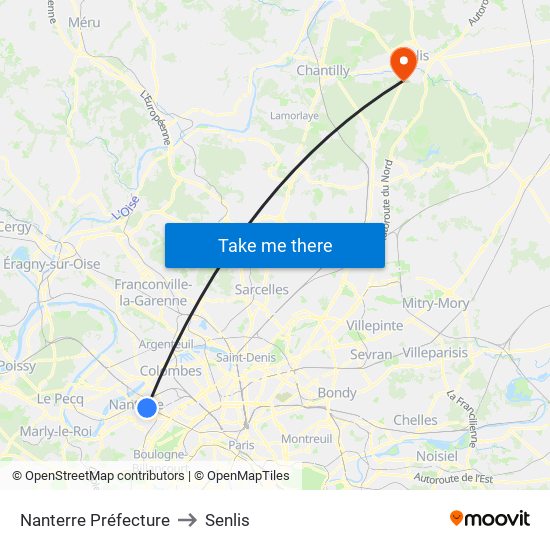 Nanterre Préfecture to Senlis map