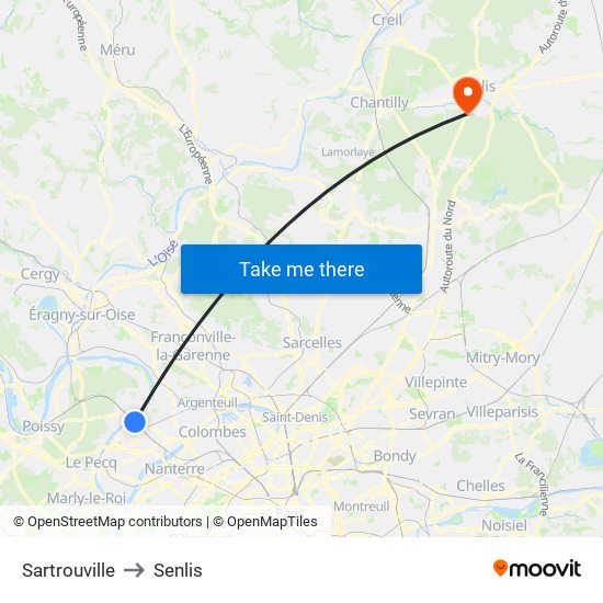 Sartrouville to Senlis map