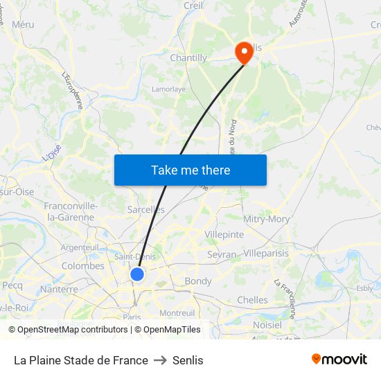 La Plaine Stade de France to Senlis map