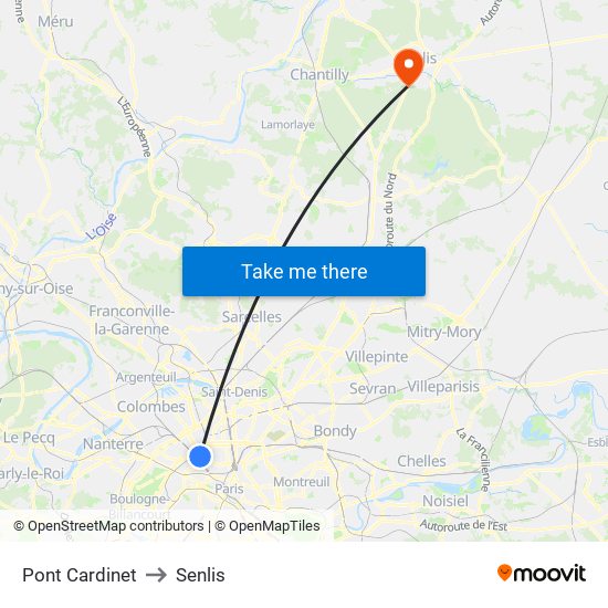 Pont Cardinet to Senlis map