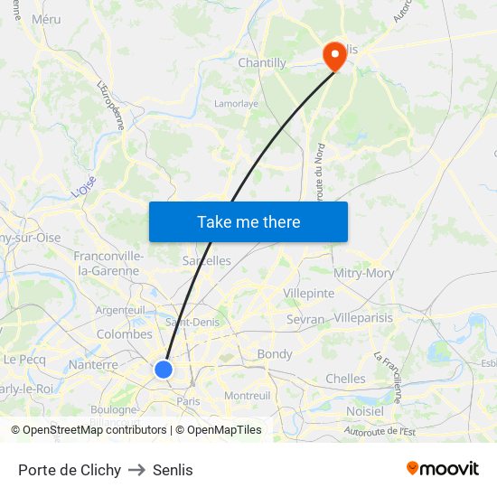 Porte de Clichy to Senlis map